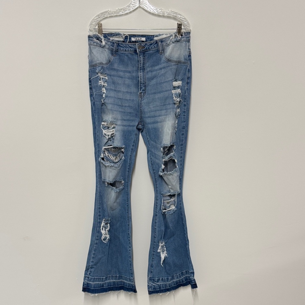 Stylish Distressed Blue Flare Jeans